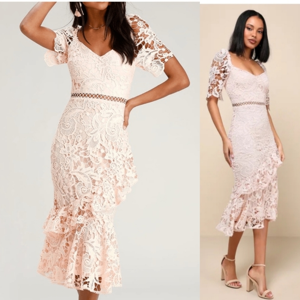 Lulu's Blush Asymmetrical Lace Dress
